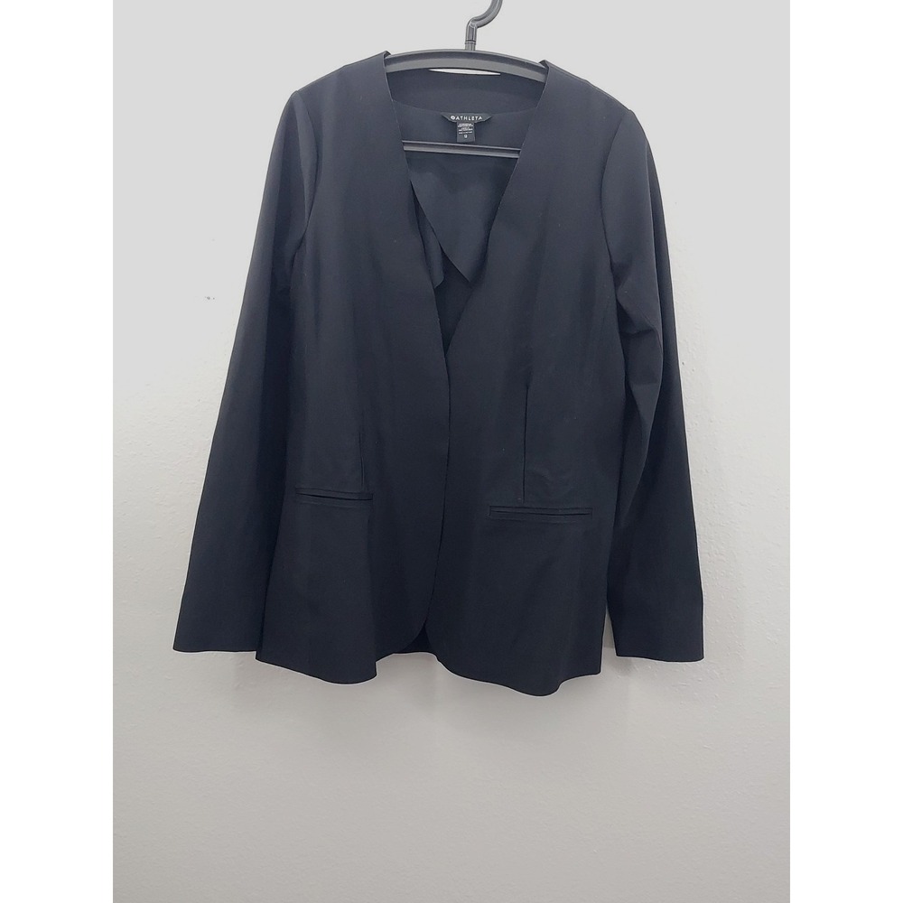 Athleta Avenue Blazer Jacket Womens 12 Black  One Snap Pockets Stretch Career